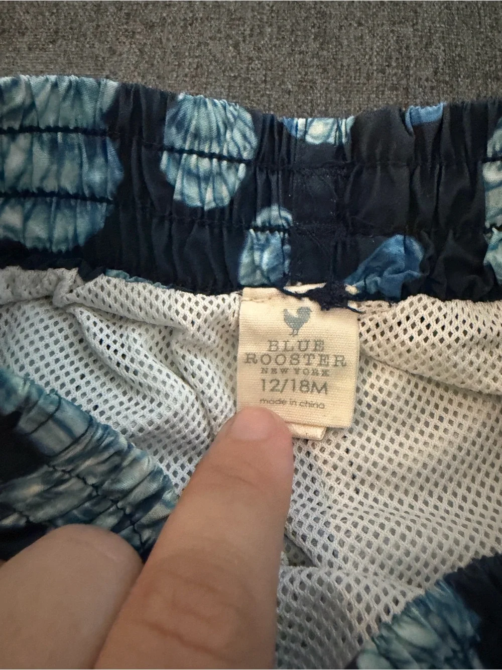 Pink Chicken/Blue Rooster Navy Blue Shell Print Swim Shorts